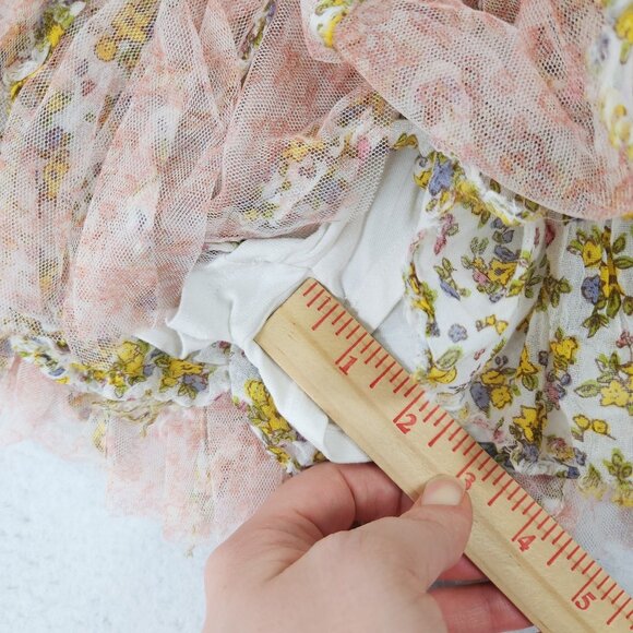 Free People One Skort Womens 26 Yellow Floral Blossom Mini Skirt Tie Front Tulle - Picture 7 of 12